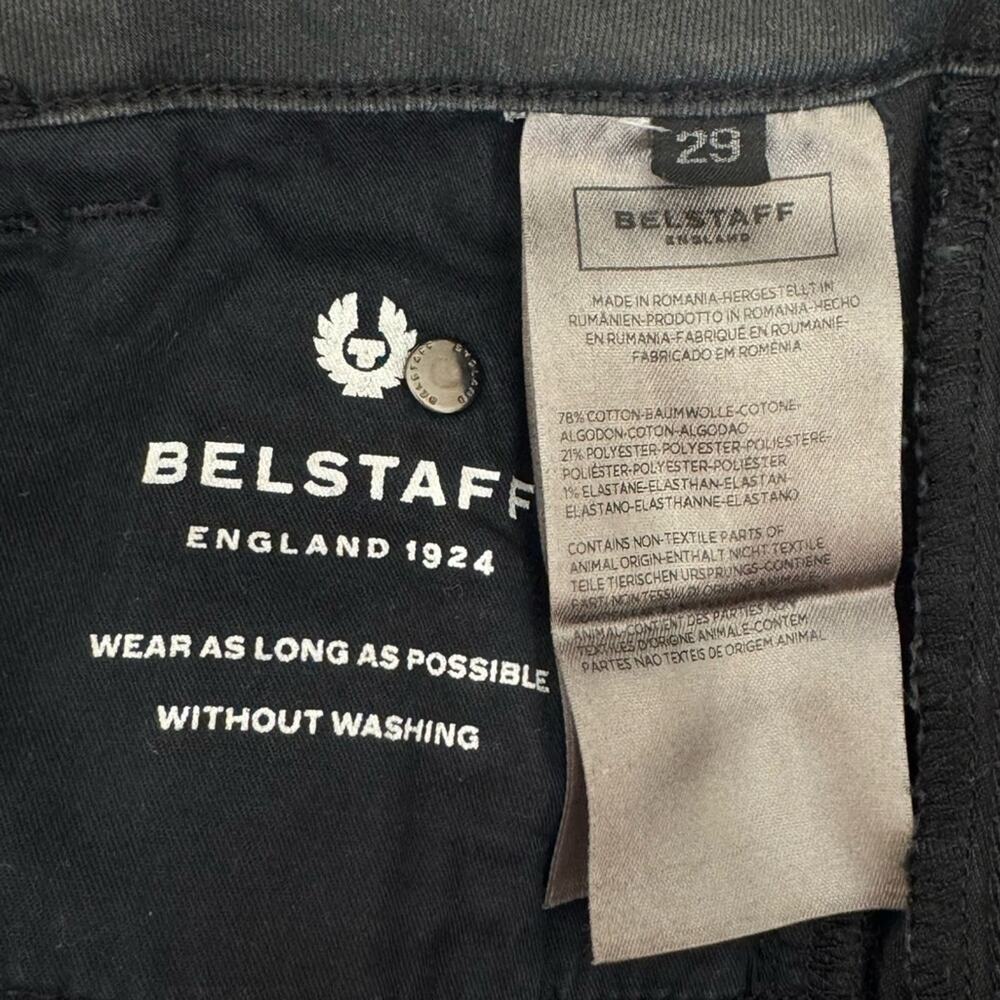 Belstaff Black Biker Pants Size 29 Moto-Inspired Stretch Denim Ribbed Knee Waxed - Picture 7 of 9